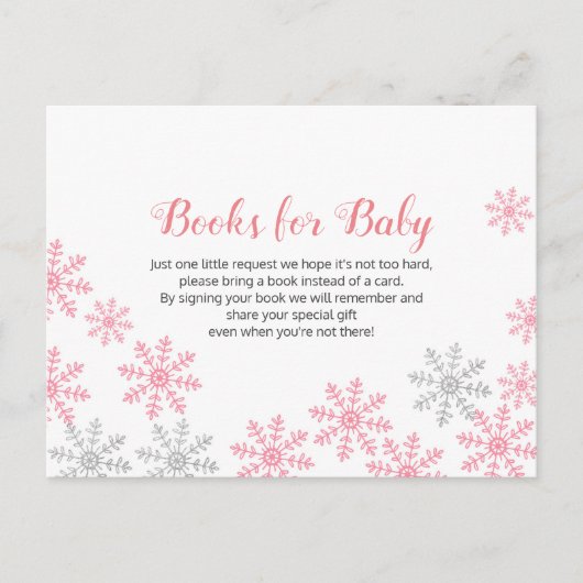 Roze zilver Winter Snowflake Books voor baby Uitnodiging Briefkaart (Voorkant)