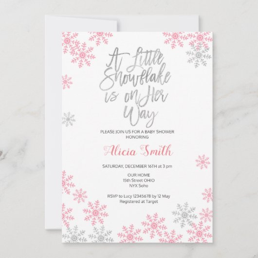 Roze Zilver Winter Wonderland Meisje Baby shower Kaart (Voorkant)