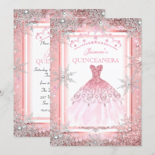Roze Zilver Winter Wonderland Quinceanera Feest 2 Kaart