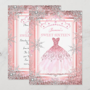 Roze Zilver Winter Wonderland Sweet 16 Verjaardag Kaart