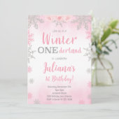 Roze Zilver Winter Wonderland Uitnodiging (Staand voorkant)