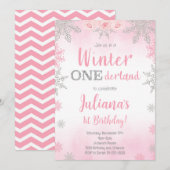 Roze Zilver Winter Wonderland Uitnodiging (Voorkant / Achterkant)