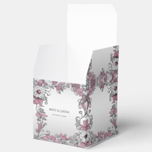 Roze Zilver Wit Bloemen Favoriet Doos Bedankdoosjes (Geopend)