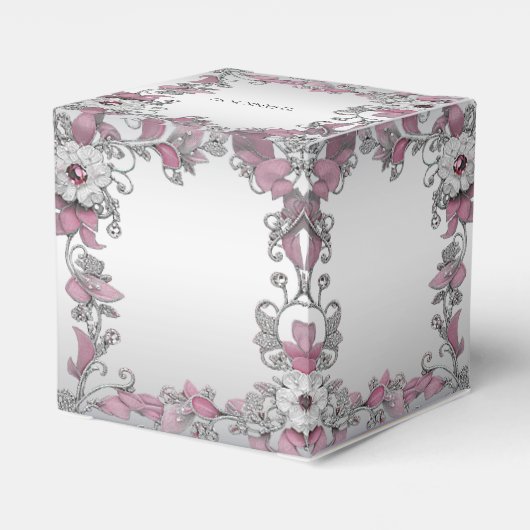 Roze Zilver Wit Bloemen Favoriet Doos Bedankdoosjes (Achterkant)