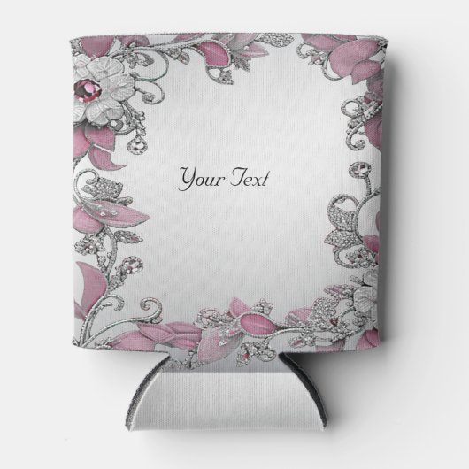 Roze Zilver Wit Bloemen Favoriet Koelbox Blikjeskoeler (Voorkant)