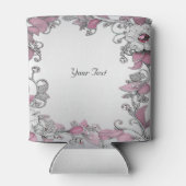 Roze Zilver Wit Bloemen Favoriet Koelbox Blikjeskoeler (Achterkant)