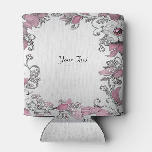 Roze Zilver Wit Bloemen Favoriet Koelbox Blikjeskoeler (Achterkant)