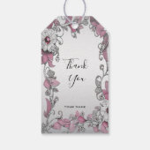 Roze Zilver Wit Bloemen Gift Label Cadeaulabel (Achterkant)