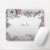 Roze Zilver Wit Bloemen Mousepad Muismat (Met muis)
