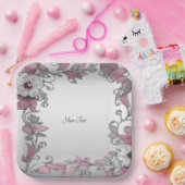 Roze Zilver Wit Bloemen Papier Bord (Feest)