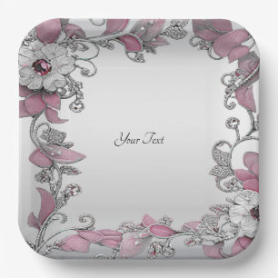 Roze Zilver Wit Bloemen Papier Bord