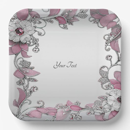 Roze Zilver Wit Bloemen Papier Bord (Voorkant)