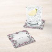 Roze Zilver Wit Bloemen Papier Onderzetter (Insitu)