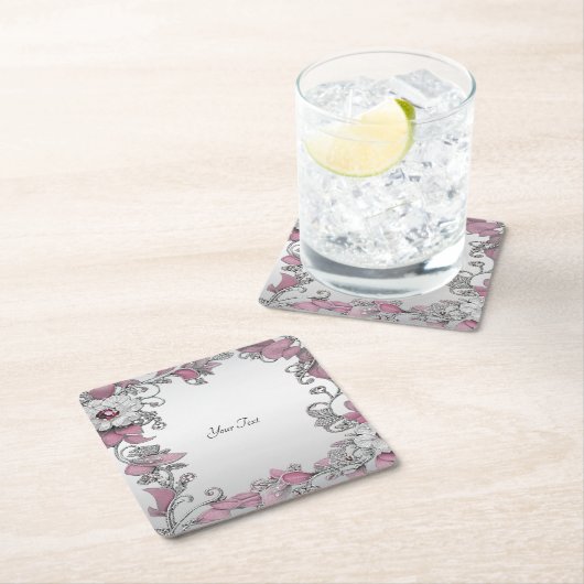 Roze Zilver Wit Bloemen Papier Onderzetter (Insitu)