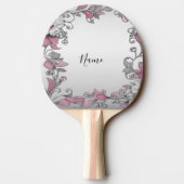 Roze Zilver Wit Bloemen Ping Pong Paddle Tafeltennisbatje (Achterkant)