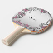 Roze Zilver Wit Bloemen Ping Pong Paddle Tafeltennisbatje (Voorkant Gekanteld)