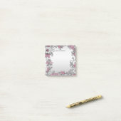 Roze Zilver Wit Bloemen Post it Notes (Op bureau)