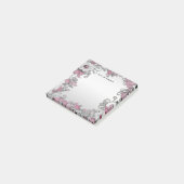 Roze Zilver Wit Bloemen Post it Notes (Schuin)