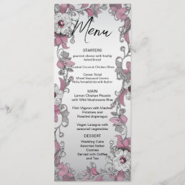 Roze Zilver Wit Bloemen Trouwmenu Menu