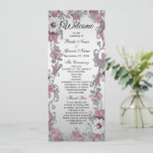 Roze Zilver Wit Bloemen Trouwprogramma Programmakaart (Staand voorkant)