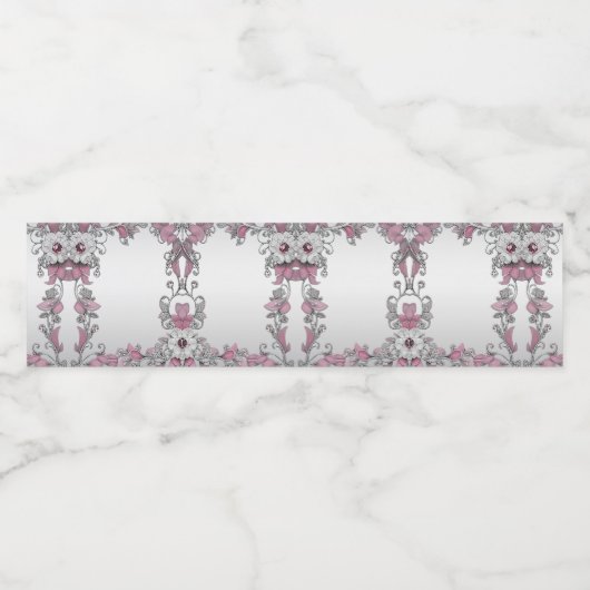 Roze Zilver Wit Bloemen Water Fles Label Waterfles Etiket (Enkel label)