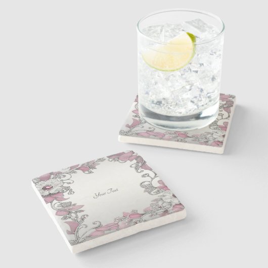 Roze Zilver Wit Bloemsteen Onderzetter (Zijkant)