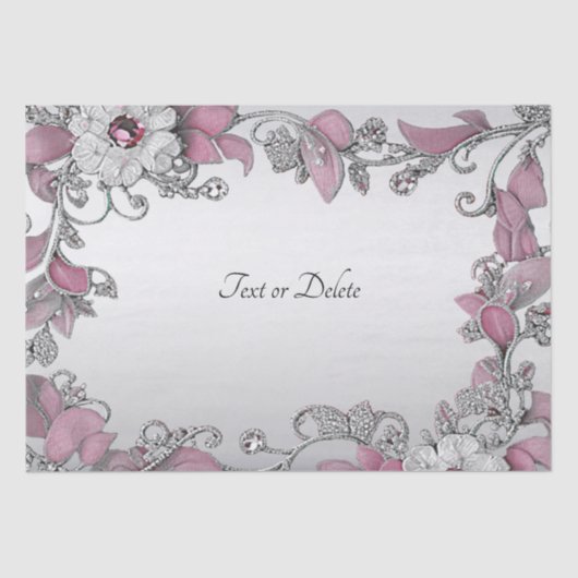 Roze Zilver Wit Bloemweefsel Papier (Voorkant)