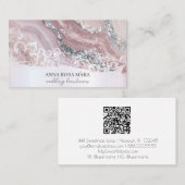 *~* Roze Zilver Wit QR Agaat AP66 Luxe Visitekaartje (Voorkant / Achterkant)