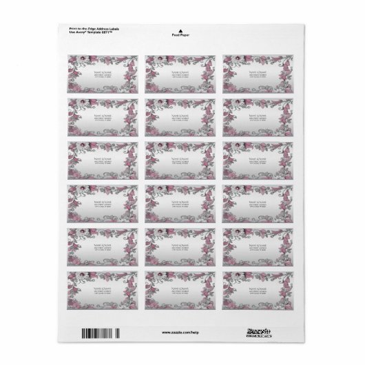 Roze Zilver Witte Bloem Adreslabel Etiket (Full Sheet)