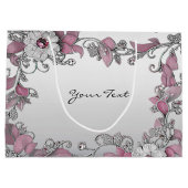 Roze Zilver Witte Bloem Geschenk Tas Groot Cadeauzakje (Achterkant)