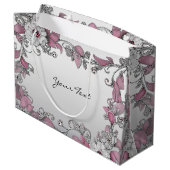 Roze Zilver Witte Bloem Geschenk Tas Groot Cadeauzakje (Achterkant Gekanteld)
