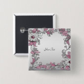 Roze Zilver Witte Bloem Knop Vierkante Button 5,1 Cm (Voorkant /achterkant)