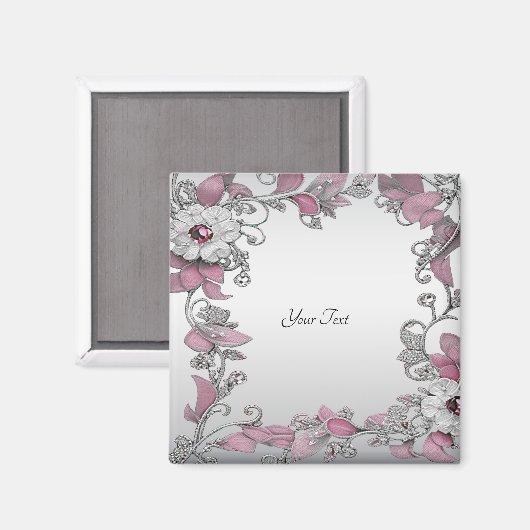 Roze Zilver Witte Bloem Magneet (Voorkant / Achterkant)