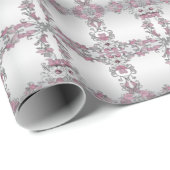 Roze Zilver Witte Bloemige Inpakpapier (Rol Hoek)