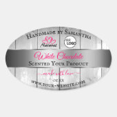 Roze, zilver, witte houtachtige korrels, Logo Ovale Sticker (Voorkant)