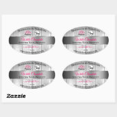 Roze, zilver, witte houtachtige korrels, Logo Ovale Sticker (Vel)