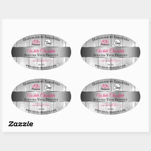 Roze, zilver, witte houtachtige korrels, Logo Ovale Sticker (Vel)