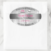 Roze, zilver, witte houtachtige korrels, Logo Ovale Sticker (Tas)