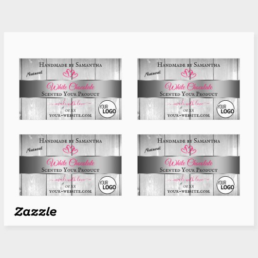 Roze, zilver, witte houtachtige korrels, Logo Rechthoekige Sticker (Vel)