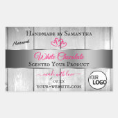 Roze, zilver, witte houtachtige korrels, Logo Rechthoekige Sticker (Voorkant)