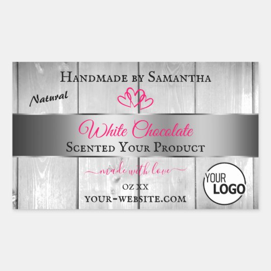 Roze, zilver, witte houtachtige korrels, Logo Rechthoekige Sticker (Voorkant)