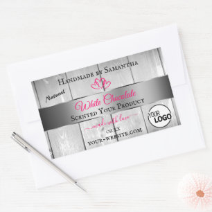 Roze, zilver, witte houtachtige korrels, Logo Rechthoekige Sticker