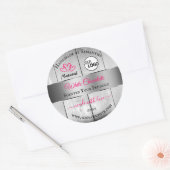 Roze, zilver, witte houtachtige korrels, Logo Ronde Sticker (Envelop)