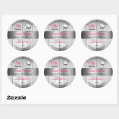 Roze, zilver, witte houtachtige korrels, Logo Ronde Sticker (Vel)