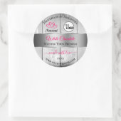 Roze, zilver, witte houtachtige korrels, Logo Ronde Sticker (Tas)