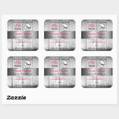 Roze, zilver, witte houtachtige korrels, Logo Vierkante Sticker (Vel)