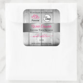 Roze, zilver, witte houtachtige korrels, Logo Vierkante Sticker (Tas)