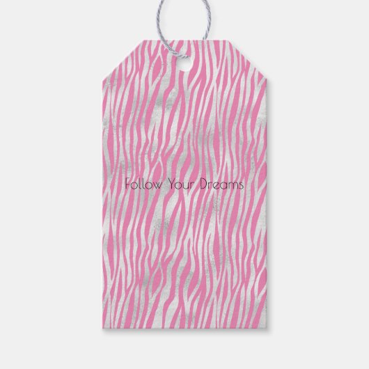 Roze Zilver Zebra Cadeaulabel (Voorkant)