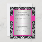 Roze, zilver, zwarte Damask Bat Mitzvah Reply Card RSVP Kaartje (Achterkant)
