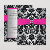 Roze, zilver, zwarte Damask Bat Mitzvah Reply Card RSVP Kaartje (Voorkant / Achterkant)